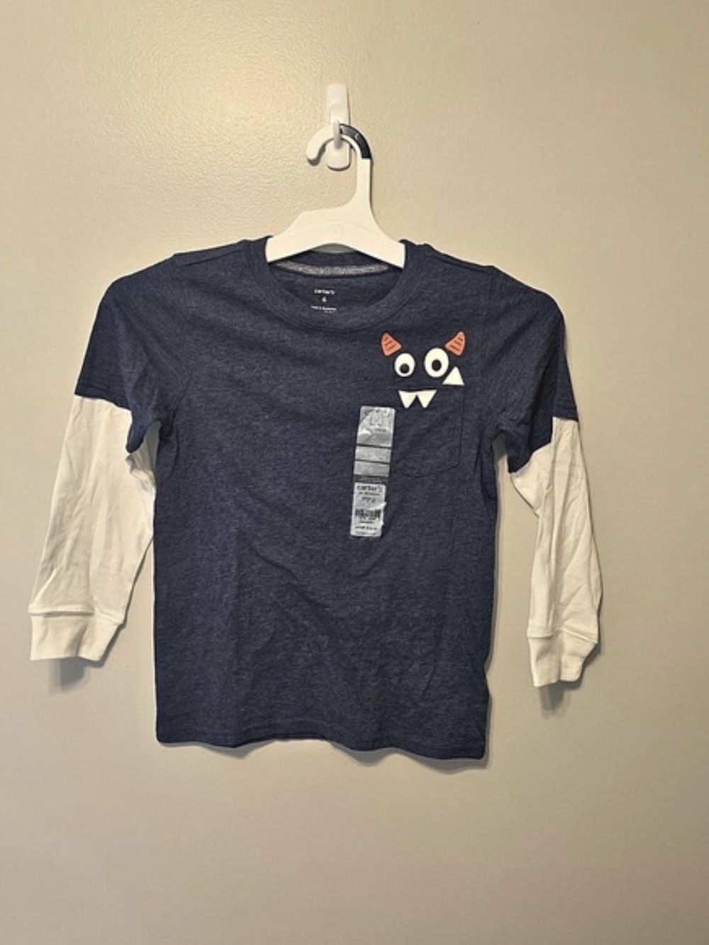 Carter's Toddler Boy Monster Long-Sleeve Graphic Tee Blue & White Size 6